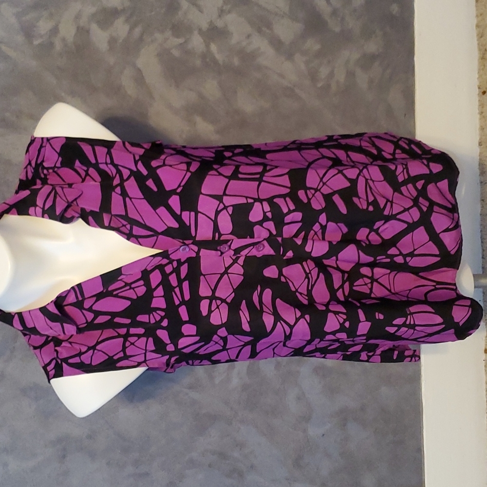 Dana Buchman Purple & Black Sleeveless Blouse Sz MD